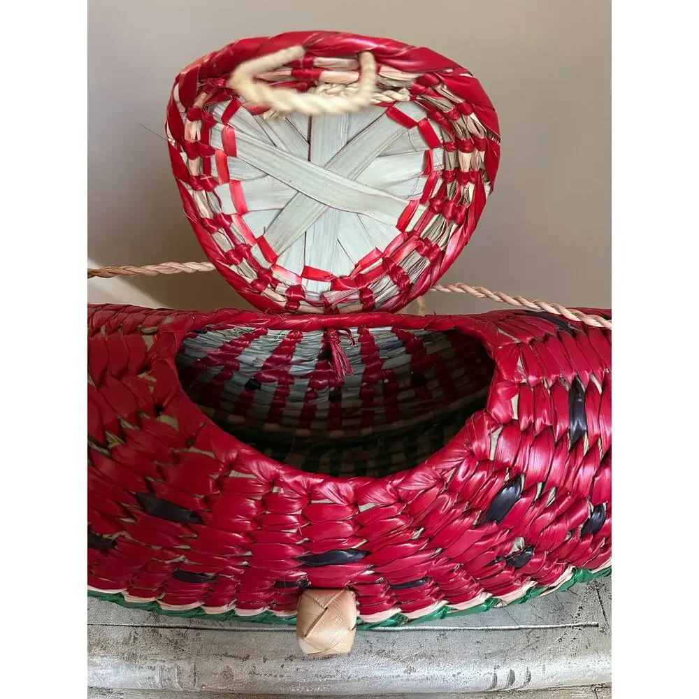 Straw Purse Watermelon Shoulder Crossbody Red fun handmade summer unique woven
